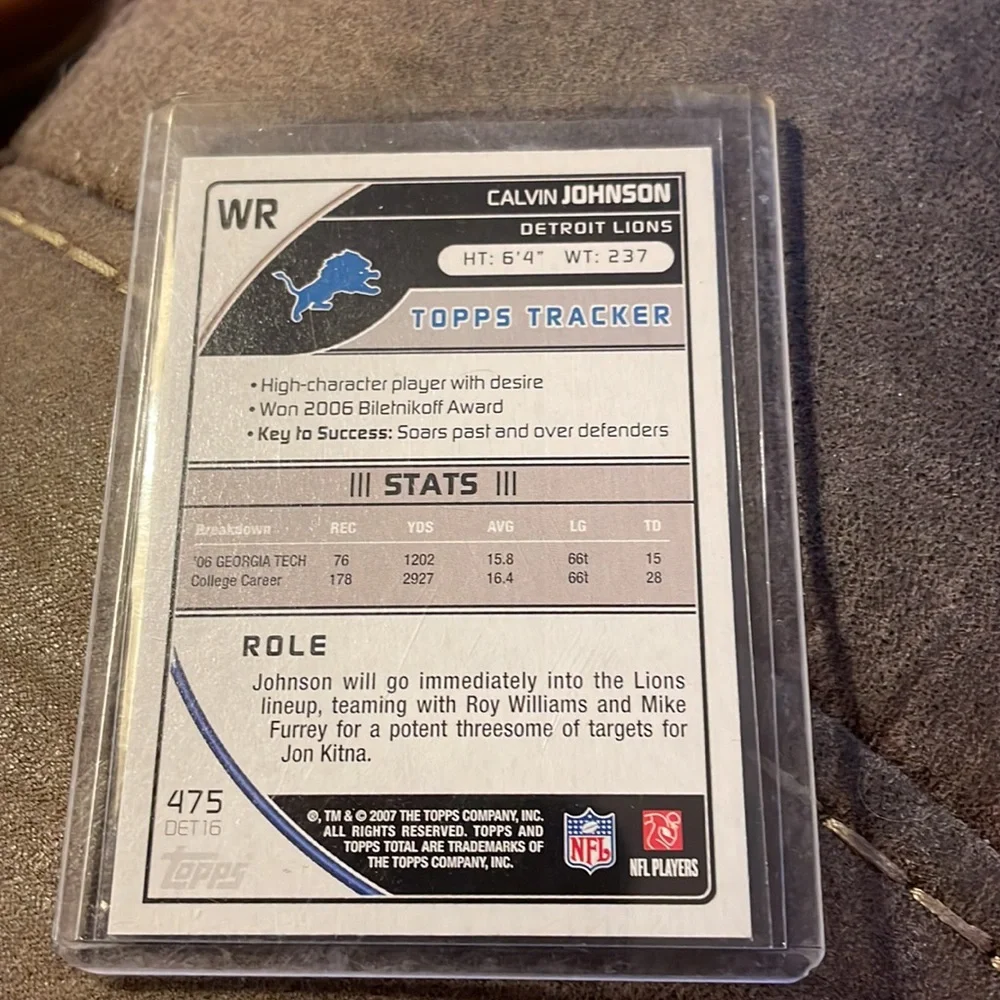 Calvin Johnson Rookie Card(Blue) - Picture 2 of 2
